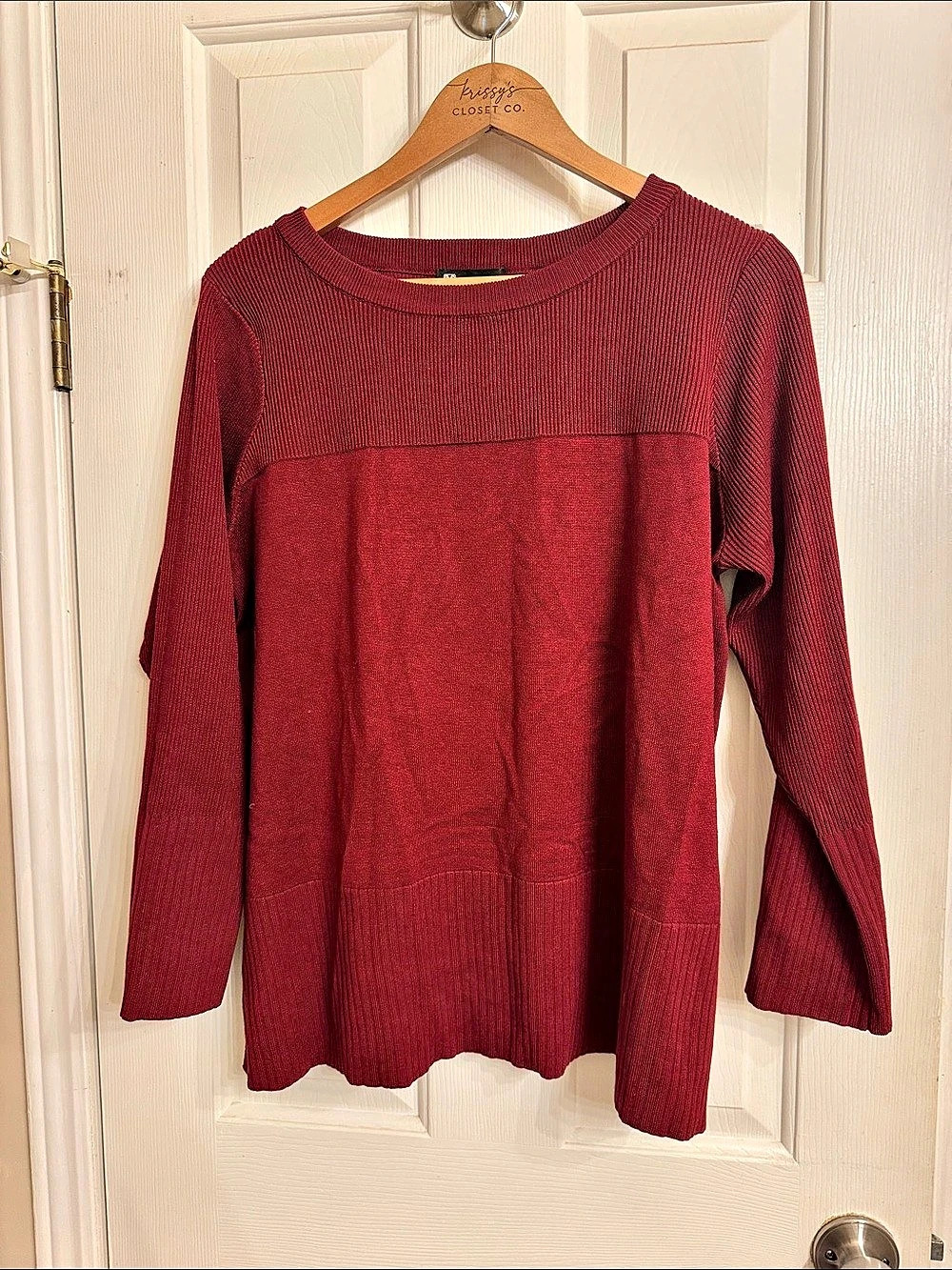 Cable & Gauge Ribbed Crew Neck Sweater Red Size 1X